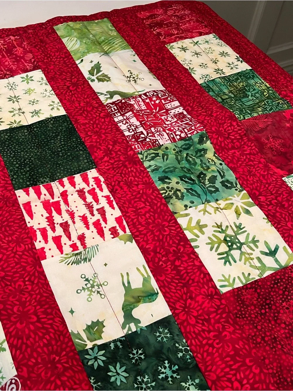 Handmade Festive Patchwork Holiday Throw in Red and Green